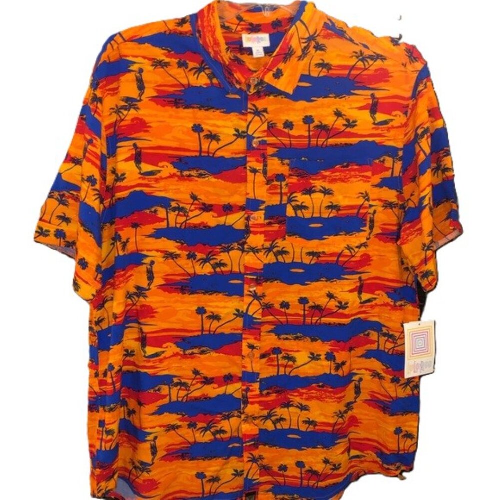 Mens Tropical Hawaiian Button Up Shirt 2XL Sunset Surfer Surfing LuLaroe Michael